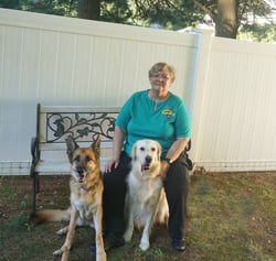 Picture of Jess & Tia with Pat Coglianese from the Alliance of Therapy Dogs